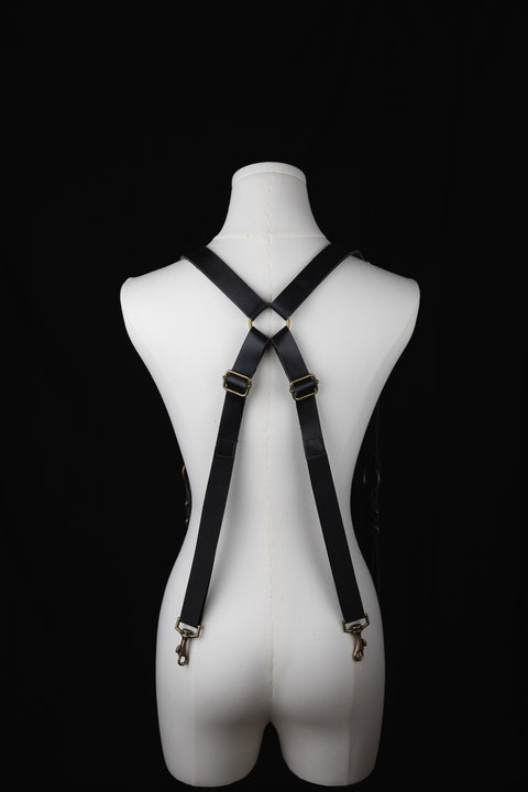 Handcrafted leather suspenders with adjustable front and back sliders