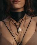 Adjustable leather collar for high-neck or collarbone styling