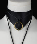 Statement leather choker with brass hardware details