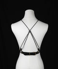 Leather corset with strap for necktie or cross-back styling