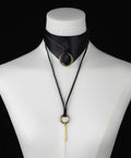black leather collar with suede cord for adjustable fit