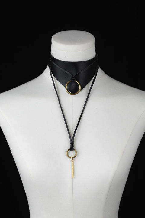 black leather collar with suede cord for adjustable fit