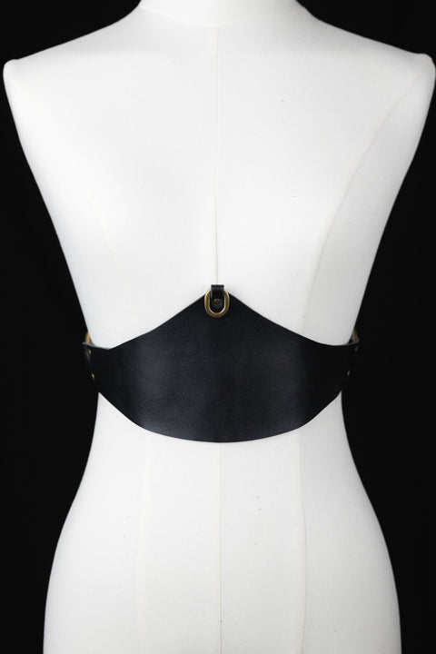 Black leather corset with removable multi-way strap