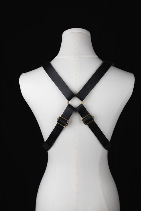 Ethically sourced leather suspenders with interchangeable clips and clamps