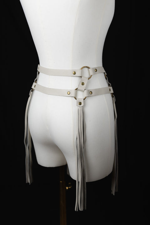 Artisan-made leather fringe belt with dramatic tassels