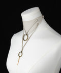 off white adjustable leather choker with brass O-rings for unique style