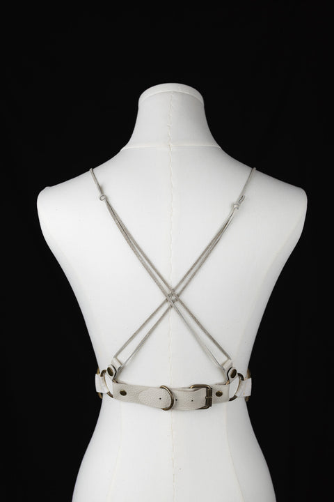 Off-white leather corset with ethically sourced materials
