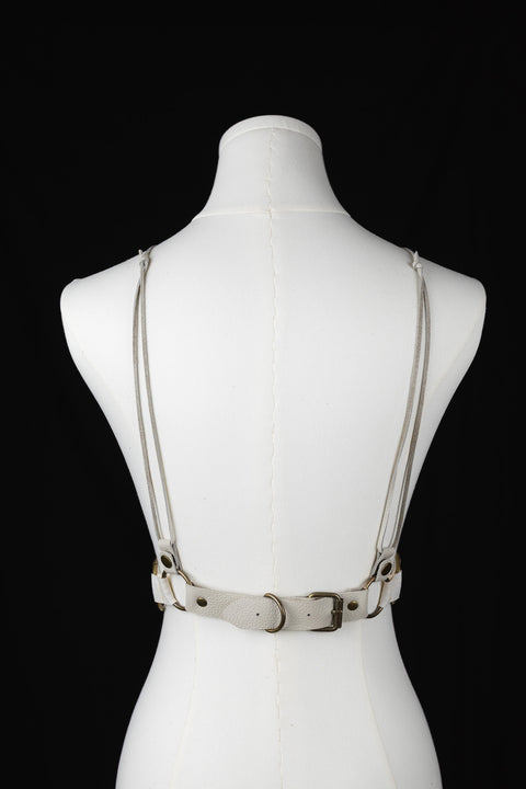 Off-white leather corset with timeless, artisanal craftsmanship
